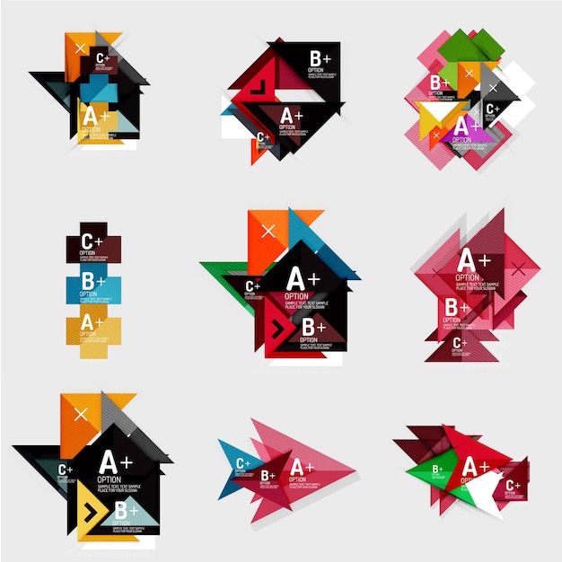 Set geometrische banners in ontwerpstijl met voorbeeldtekst infographic elementen
