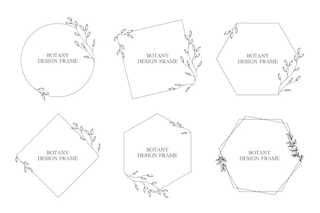 Vector set geometrische bloem krans met bladeren en takken plantkunde ronde frame geïsoleerd op een witte achtergrond