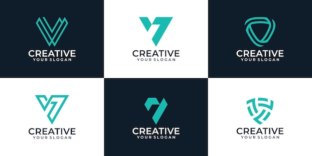 Set geometrische letter v logo design collectie