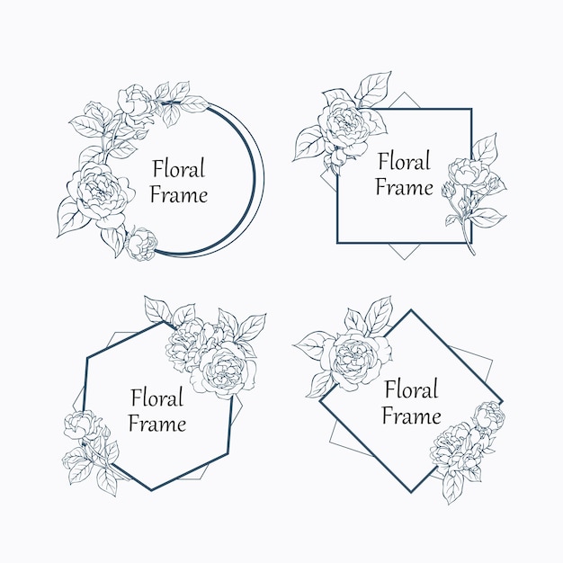 Set geometrische roze bloem frame collectie vector