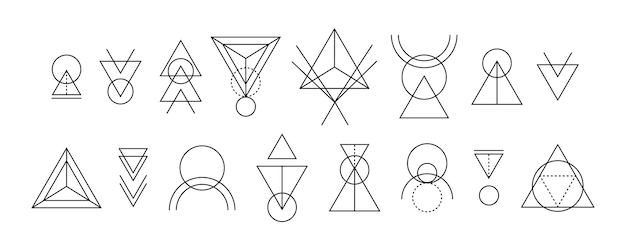 Vector set of geometry linear shapes magical mystical ornaments decorative outline esoteric signs symbols