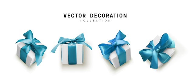 Vector set geschenkdoos. collectie realistisch cadeau presenteert weergave boven-, zijaanzicht. viering decoratie-objecten. geïsoleerd op witte achtergrond. vectorillustratie