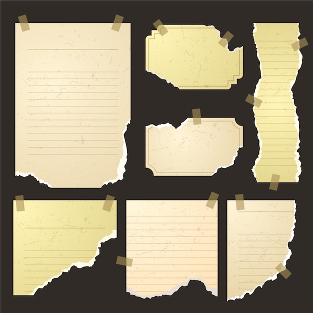 Set gescheurd papier in verschillende vormen met plakband