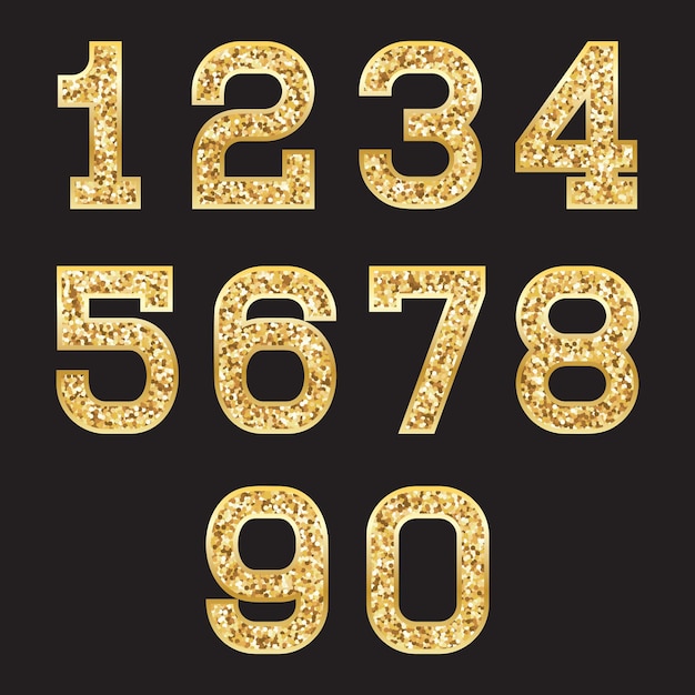 Set gestileerde gouden textuurnummers met metallic glans en slag