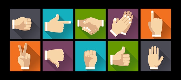 Vector set of gesture hands on flat design illustration