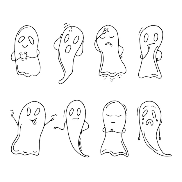 Vector set of ghost in doodle style