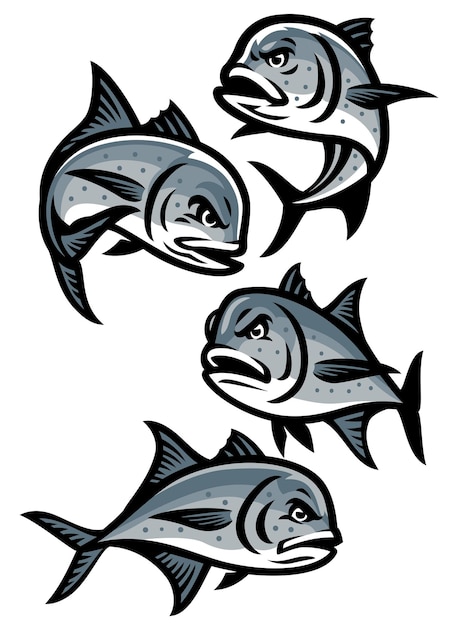 Set of giant trevally fish cartoon