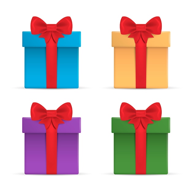 Set of Gift box with ribbon and Bow Vector illustration