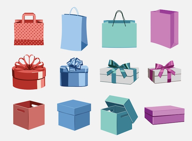 Set of gift boxes and bags