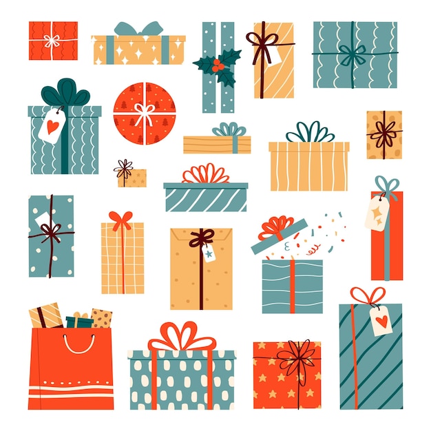 Vector set of gift boxes flat vector illustration isolated on white background