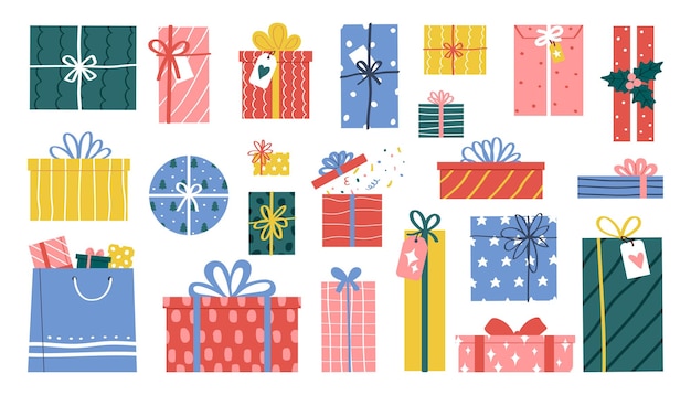 Vector set of gift boxes flat vector illustration isolated on white background