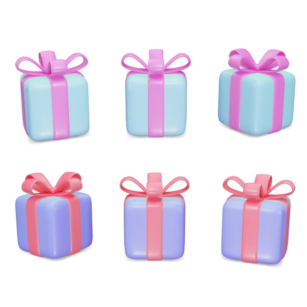 Set of gift boxes on isolated white background decoration presents surprise box