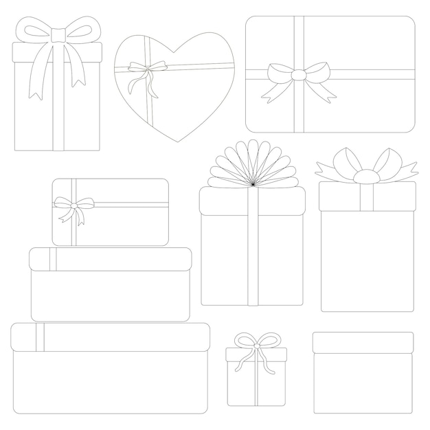 A set of gift boxes in the style of line art. vector.