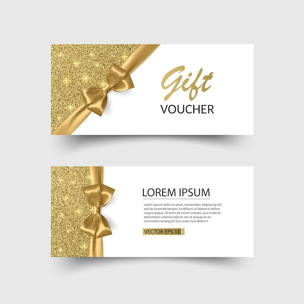 Vector set of gift cards with realistic bow and ribbon gift card template for your text or design