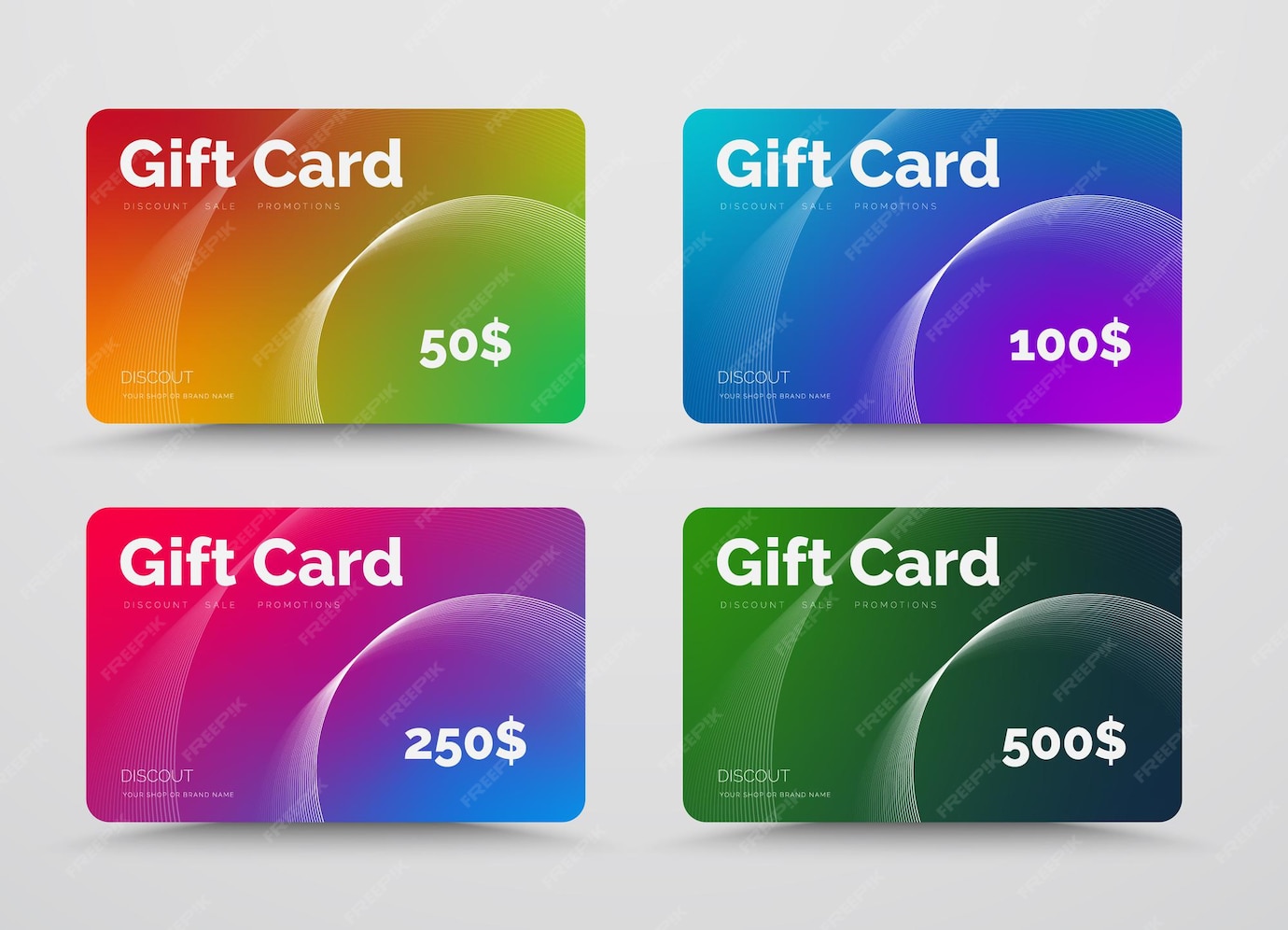 Premium Vector Set of gift or discount cards with color soft gradients.
