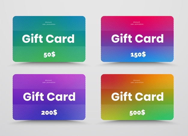 set of gift or discount cards with color soft gradients.