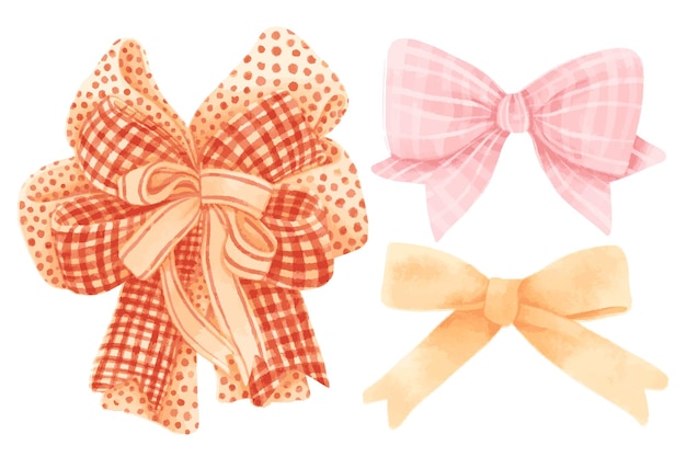 Vector set of gift ribbons bow illustrations hand painted watercolor styles