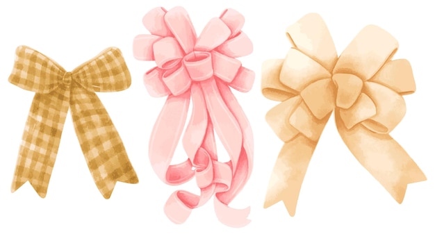 Set of gift ribbons bow illustrations hand painted watercolor styles