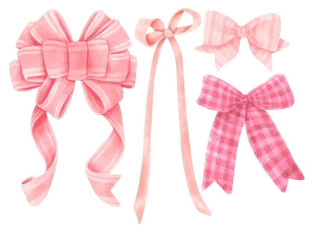 Vector set of gift ribbons bow illustrations hand painted watercolor styles