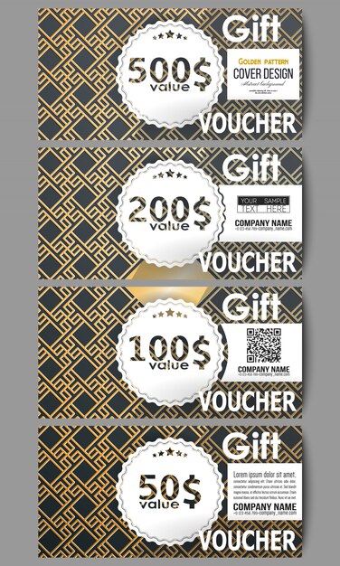 set of gift voucher templates. islamic gold pattern