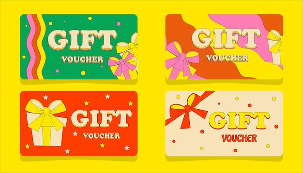 Set of Gift Vouchers in Retro Groove Style Bright Summer Design