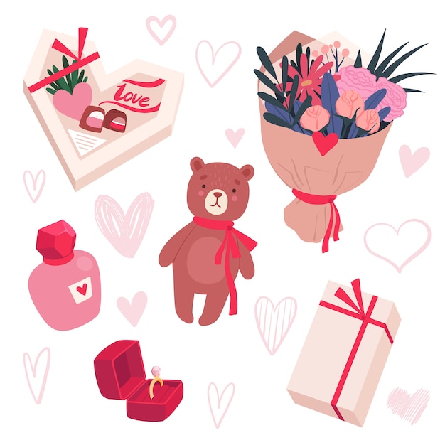 Vector set of gifts for valentine's day