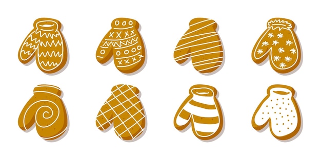 Set of gingerbread cookie doodles in glove shape