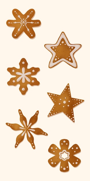 Set of gingerbread cookies isolated. Traditional Christmas cookies. Vector watercolour illustration.