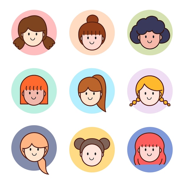 Set of girl avatars for profile icon display and more Head shot