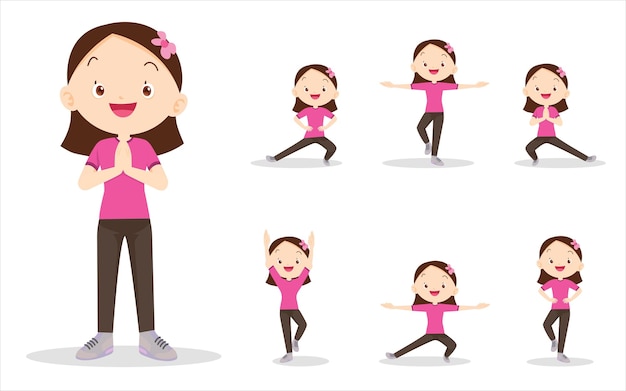 Set of girl on exercise various actionsThere are various actions to move the body healthy