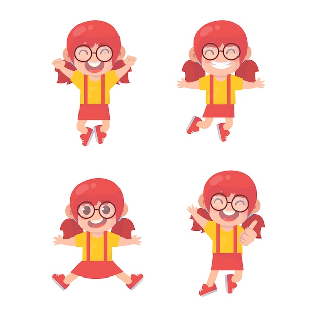 Set of girl jump and smile