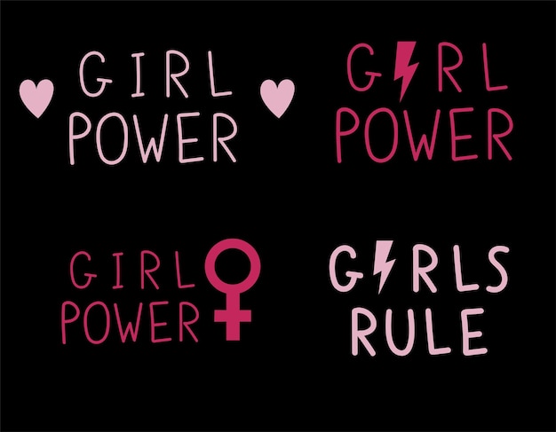 Set di scritte sul potere delle ragazze illustrazioni del femminismo grl pwr set flat vector pi