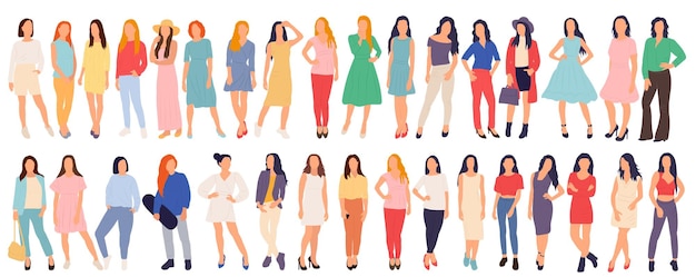 Set of girl women in flat style isolated vector