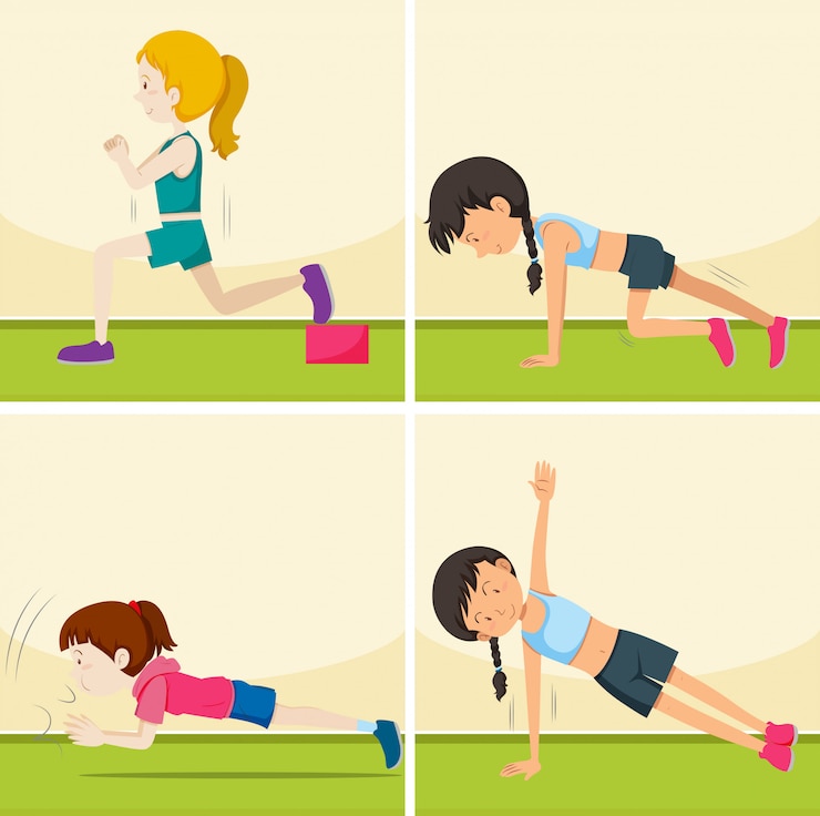 Vector set of girls doing exercises