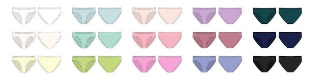 Set of girls knickers technical sketch illustration Children's underpants collection Casual panties isolated template bundle