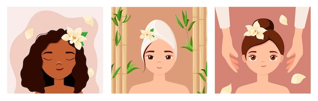 Vector a set of girls spa treatments cartoon design