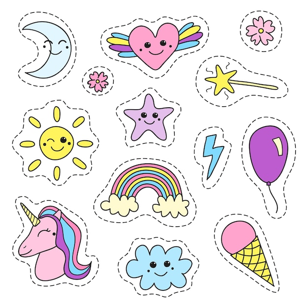 Vector set of girly magic pop art patches