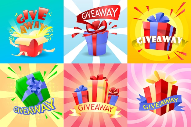 Vector set of giveaway with gifts and bow