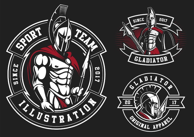 Set of gladiators on black background. All elements is on the separate layer.