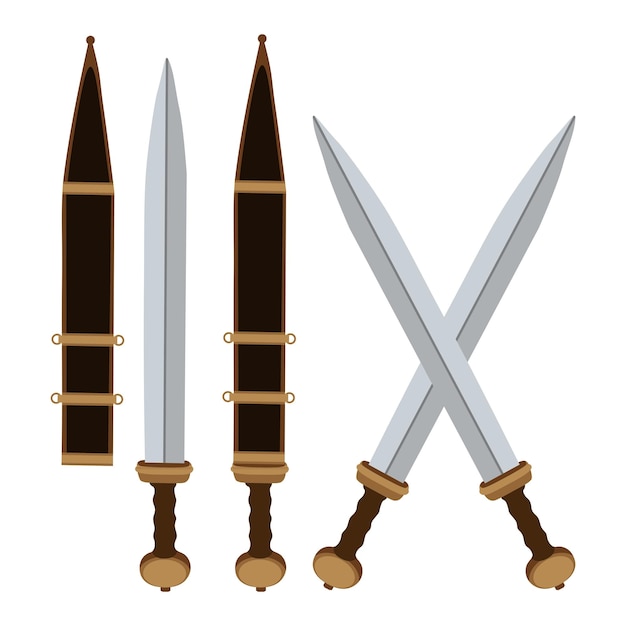 Vector set gladius knife fighting knife weapon vector illustration