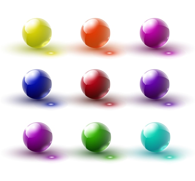 Set of glass balls on a transparent background isolated objects multicolored glass balls vector illu