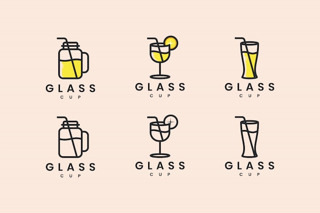 Impostare la tazza di vetro con l'ispirazione per il design del logo del concetto di linea