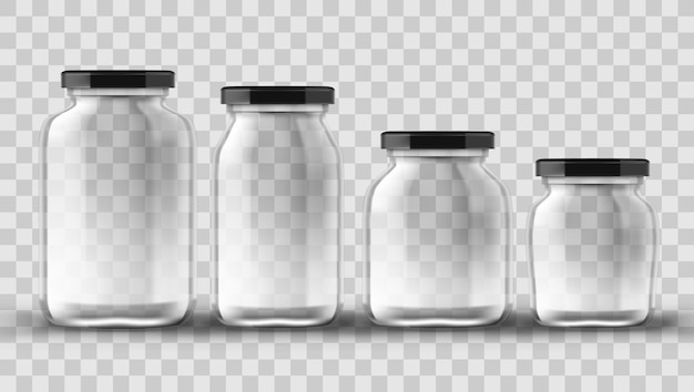 Set Of Glass Jars For Canning And Preserving On Transparent Background