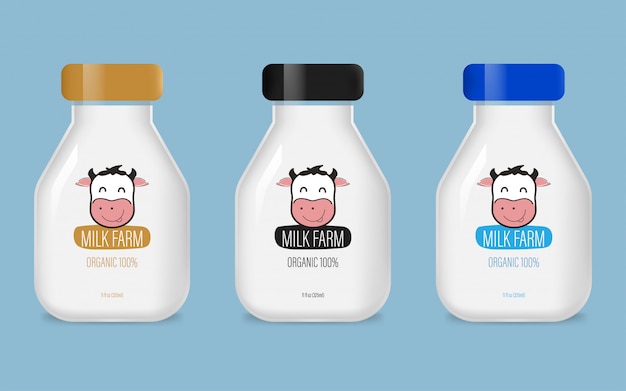 Vector set of glass milk bottle