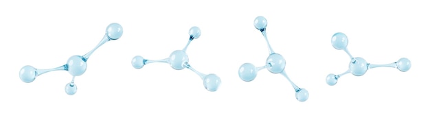 Set of glass molecule model 3d abstract molecular structures on white background vector 3d