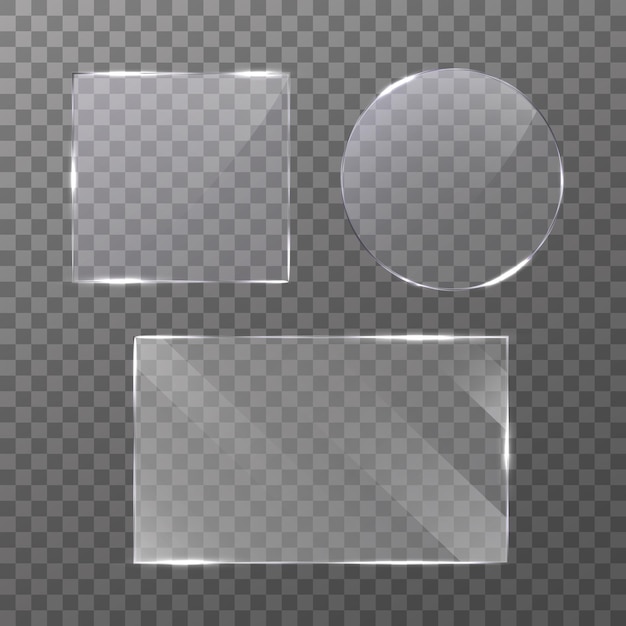 Vector set of glass plate on transparent background