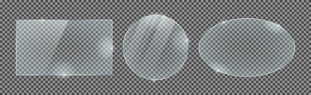 Set of glass plates isolated on a transparent background