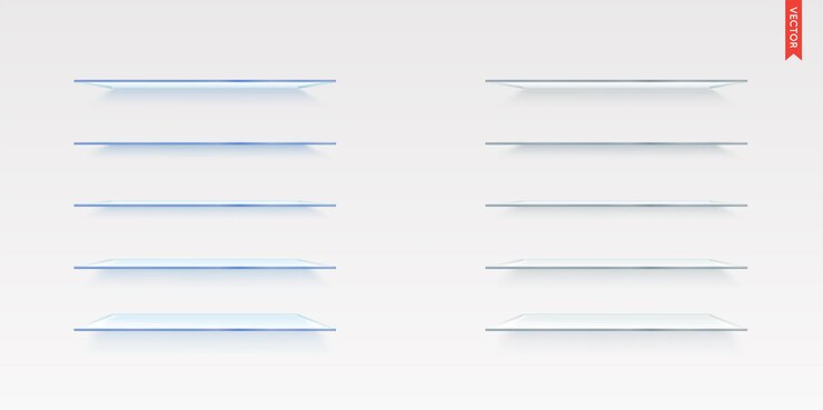 Vector set of glass shelves vector isolated on the wall background