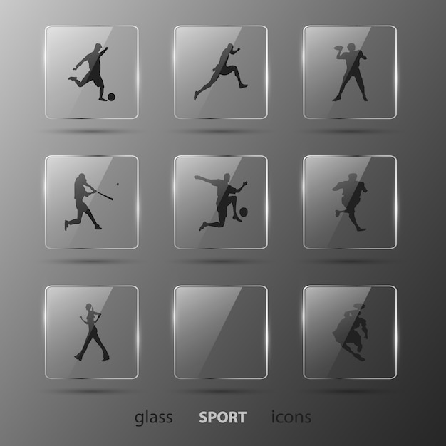 Set of glass sport icons.