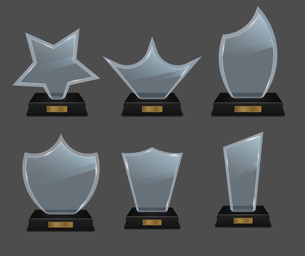 Vector set of glass trophy award